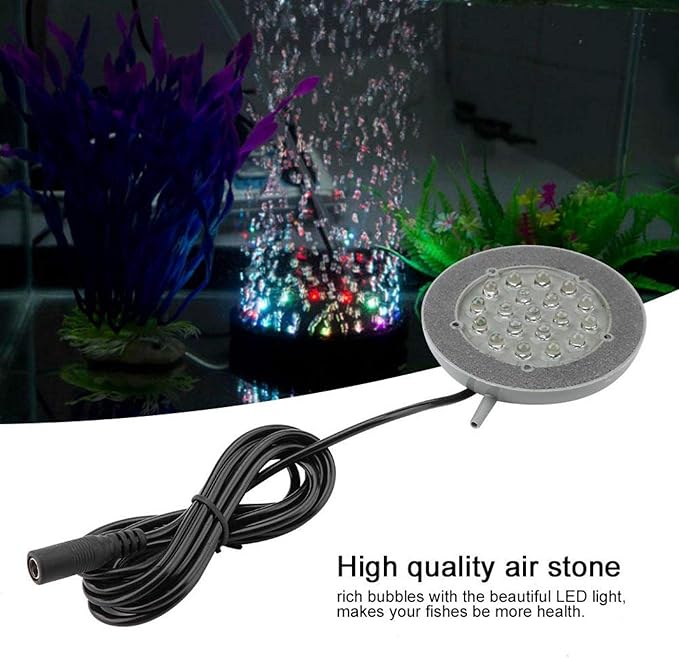 Aquarium Air Stone, 19 LEDs Round Bubble Generator Fish Bubble Light Air Pump Bubble Stone Lamp Colorful Fish Submersible Light Aquarium air Bubble Light