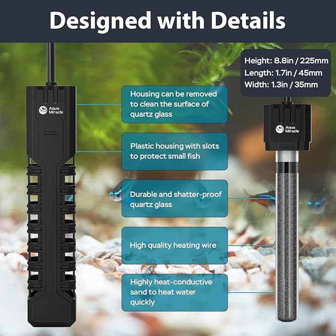 AquaMiracle Aquarium Heater, 200W Submersible Fish Tank Heater with LED Digital Display, Overheat Protection & Auto Power-Off When Out of Water, for Freshwater and Saltwater Fish Tanks (20-40 Gal)