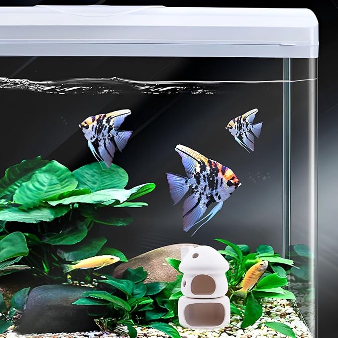 Aquarium Decor Ceramic Mushroom House with Cave Set Ornament Fish Tank Landscape Decoration for Small Shrimp for Goldfishes to Rest (White)