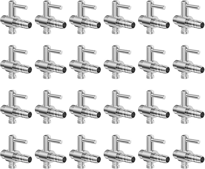 Pawfly 24 Pack Aquarium Thread Air Control Valves for 3/16" ID Airline Tubing Single Way Chromium Copper Air Flow Regulators for Air Pumps