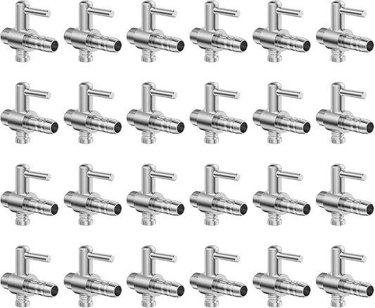 Pawfly 24 Pack Aquarium Thread Air Control Valves for 3/16" ID Airline Tubing Single Way Chromium Copper Air Flow Regulators for Air Pumps