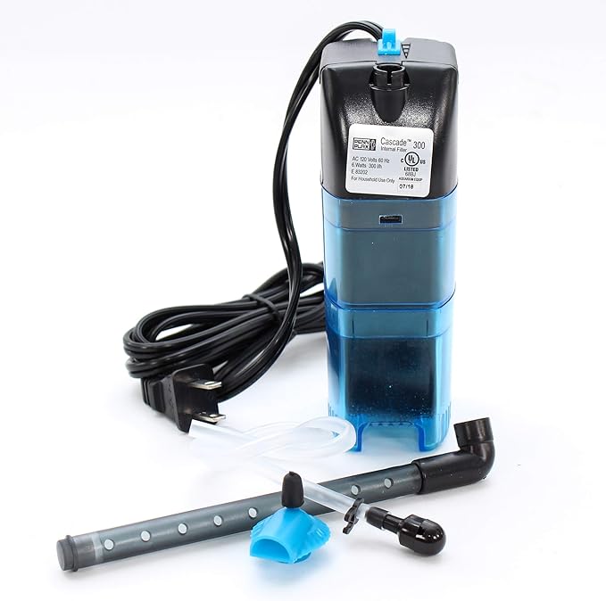 Penn-Plax Cascade 300 Fully Submersible Internal Filter – Provides Physical, Biological, and Chemical Filtration for Aquariums and Turtle Tanks