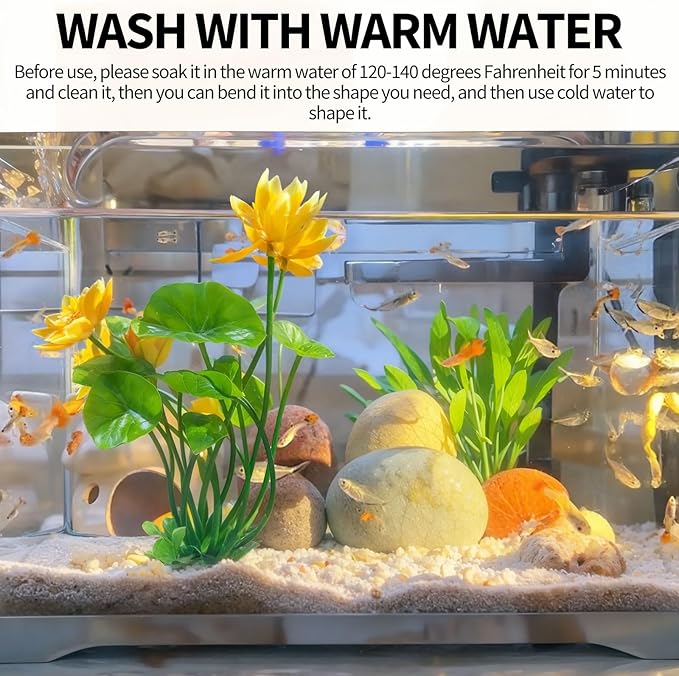 Artificial Lotus Flowers for Aquarium Fish Tank Plants Decorations, 2 Pack, 8.3" High, with Yellow and Pink Blossoms, Green Stems and Leaves, Perfect for Aquarium Decor