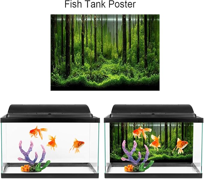 ciciglow Fish Poster, Aquarium Background Sticker PVC Adhesive Underwater Forest for Aquarium(61 * 41cm)