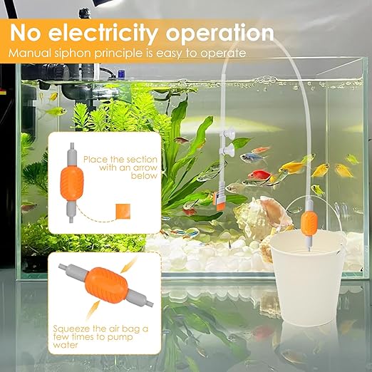 2 Pcs Aquarium Vacuum Gravel Cleaner, Siphon Fish Tank Cleaner Siphon Pump Water Change Fish Tank Accessories Hand with Long Hose and Cleaning Brush Pad, for Small Fish Tanks Aquarium Water Changing