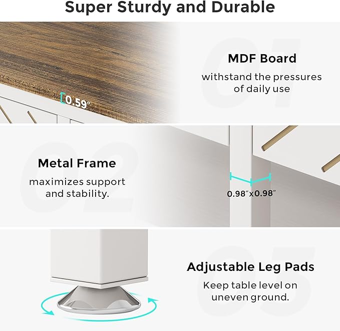 40-50 Gallon Aquarium Stand, Fish Tank Stand with Power Outlets and Drawers, Heavy Duty Metal Reptile Tank Stand for Turtle, 911LBS Capacity, White and Brown (No Aquarium)