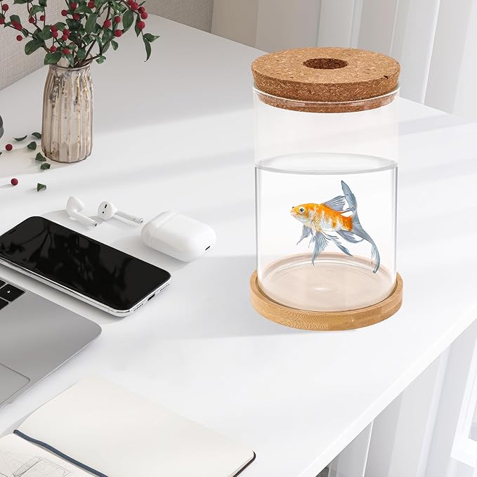 Fish Tank Desktop Hydroponic Propagation, Fish Bowl Indoor Aquatic Garden Set for Home, Office, or Dorm Decor, 3.94"x5.91", Clear, 1 Set