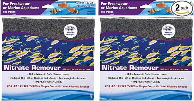 PENN-PLAX Nitrate Reducer Aquarium Filter Media Pad – Easy to Cut into Any Size Your Filter Requires – 10” x 18” (Pack of 2)