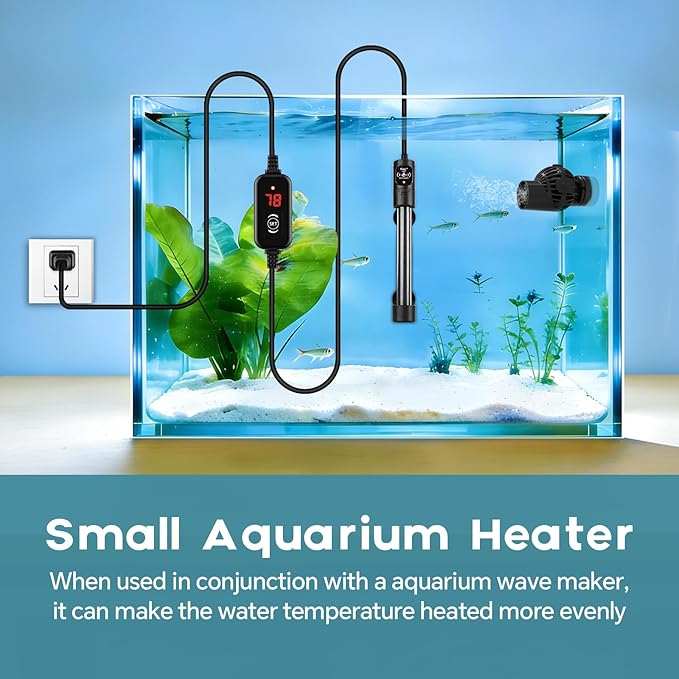 hygger Submersible Aquarium Heater, Small Adjustable Fish Tank Heater with 2 Suction Cups, Temperature Controller, Over-Temperature Off-Water Protection for Saltwater Freshwater (25W, 2-5 Gallon)