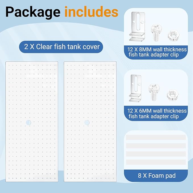 Colingmill 2 Pcs Aquarium Acrylic Fish Tank Lid Covers for 20/29/37 Gallon, 29 X12 in Glass Cuttable Canopy Top Net, Anti-Jump Net with Clips (Each 29 x 12 x 0.1in)