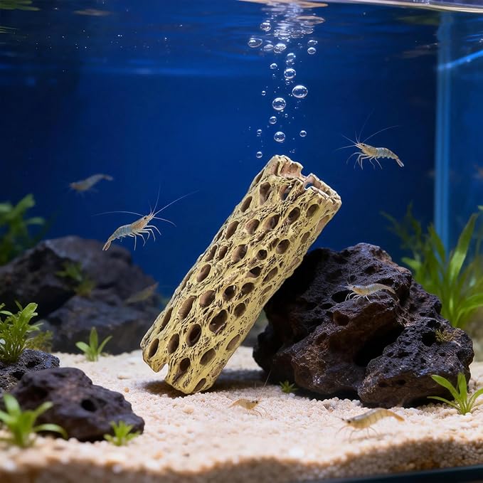 Hiceeden 2 Pcs Resin Cholla Wood for Aquarium, 6" Shrimp Hideout Driftwood Decor, Shrimp Cave Tank Accessories, Climbing & Chew Toy for Aquatic Habitat, Hermit Crabs, Fish, Snail, Reptiles