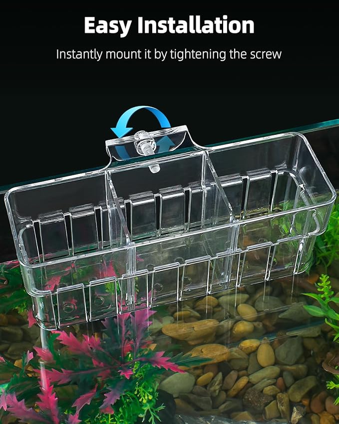 Pawfly Clear Acrylic Aquarium Plant Holder for Fish Tanks, 3 Slots Top Hanging Fish Tank Planting Holder with Hook, Adjustable Aquarium Planter Cup, Plant Pot for Water Feature Decoration