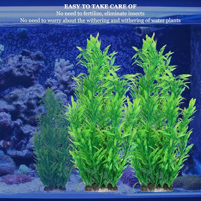 Fish Tank Decorations Plastic Plants, 2Pcs Aquarium Artificial Aquatic Plants, Realistic Underwater Aquarium Plants, Large Water Grass Decoration Ornament Safe for All Fish - 15 inch