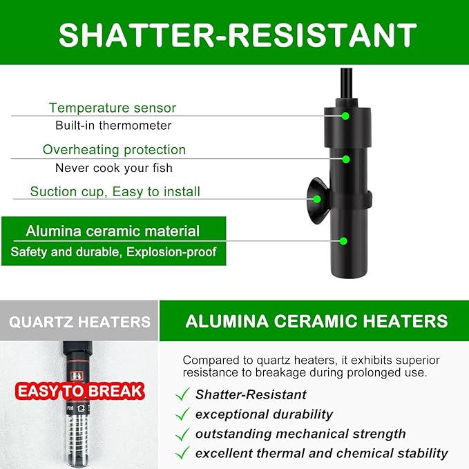 Shatter-Resistant Aquarium Heater, USB 10W Adjustable Mini Fish Tank Heater with External Temperature Controller, Overheating Protection, Used for 0.5-1 Gallon Tank (Alumina Ceramic)