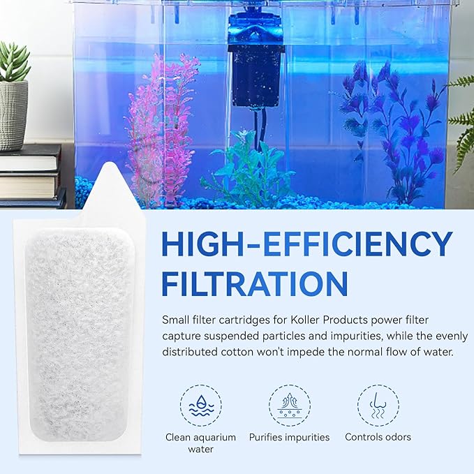 Small Filter Cartridges Compatible with Koller Products Aquarium Internal Power Filters 2.5 to 7 Gallon, Small Fish Tank Replacement Filter Carbon Cartridges for Clean Aquarium Water, 6 Pack