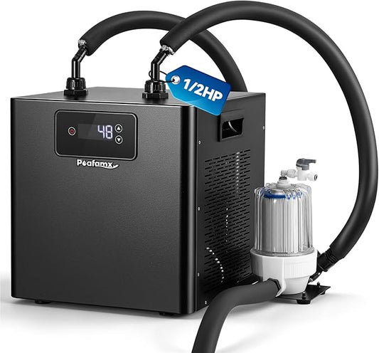 Poafamx 1/2 HP Water Chiller for Ice Bath, Cold Plunge Chiller with External Filter & Water Pump, Insulated Hoses, Quiet Cold Therapy Cooler for Ice Bath Tub