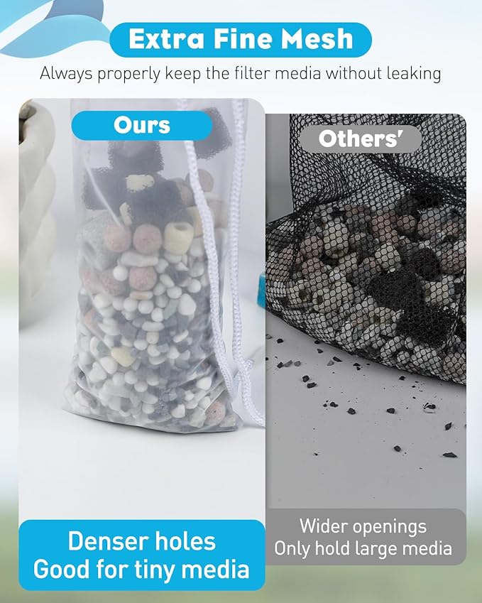 Pawfly 8 Pack Aquarium Filter Media Bags with Drawstring 150 Micron Aquarium Mesh Bag for Fine Resins, Activated Carbon, Bio Filter Balls, Ceramic Rings (8.5" x 3.2")