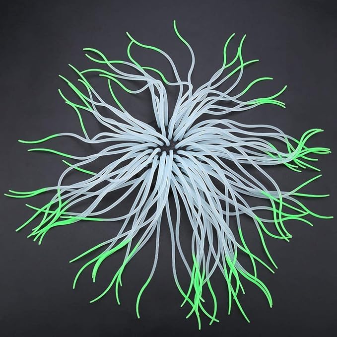 Pssopp Simulation Silicone Luminous Sea Anemone Ornament Artificial Plant Simulation Sea Anemone for Aquarium Fish Decoration with Suction Cup(Green)