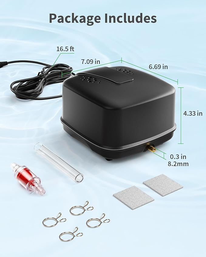 POPOSOAP Pond Aerator, 640GPH High-Volume Pond Air Pump for 1000-3000 Gallon Ponds, Ultra-Quiet Septic Aerator IP65 Waterproof for Koi Pond, Water Garden, Fish Tank & Winter Ice Prevention P840