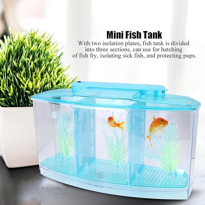 Fish, Adjustable Light Isolation Acrylic Small Aquarium, with LED Light for Small Fishes for Betta with Water Change Valve(Blue)
