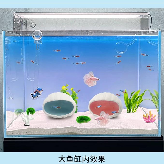Aquarium Shell Shape Ceramic Cave Decoration, Fish House Conch Thematic Ornament for Betta Fish Passing or Hiding, Betta Tank 5.1inch Fish Tank Decoration (Pink, M)