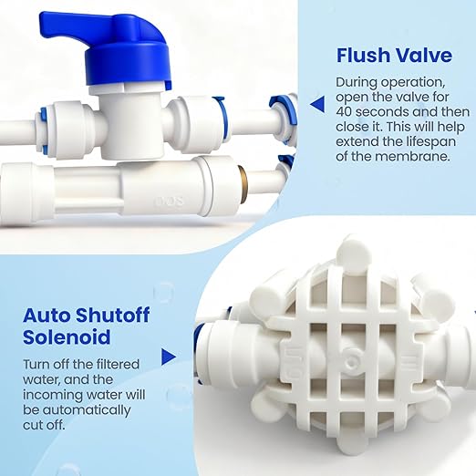 4 Stage Reverse Osmosis Deionization Water Fliter System, with Pressure Gauge and Deionization Water Filter, RO/DI Water Filtration System with Flushing Valve，100 GPD