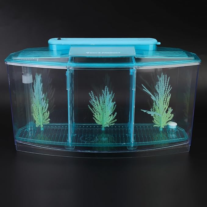Fish, Adjustable Light Isolation Acrylic Small Aquarium, with LED Light for Small Fishes for Betta with Water Change Valve(Blue)