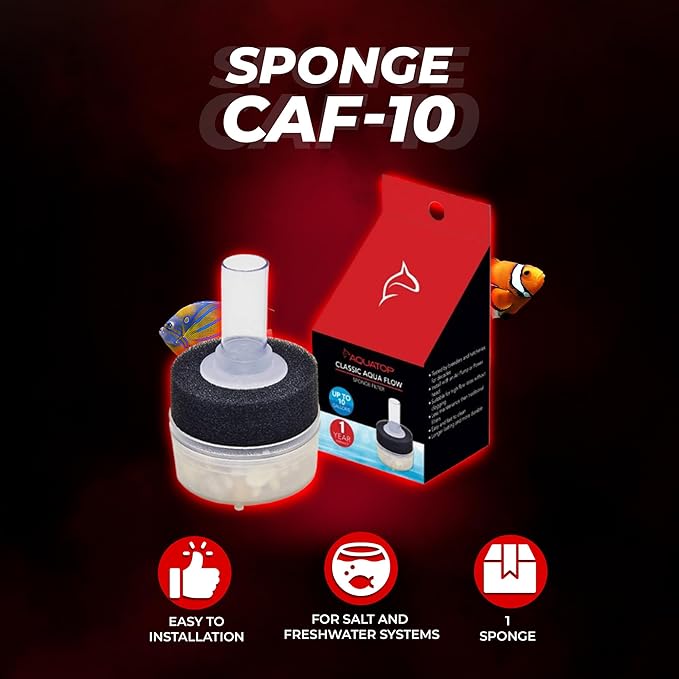 Aquatop Internal Sponge Filter for Aquariums – for Tanks Up to 10 Gallons, Easy to Clean and Maintain, Economical and Durable Filtration, CAF-10