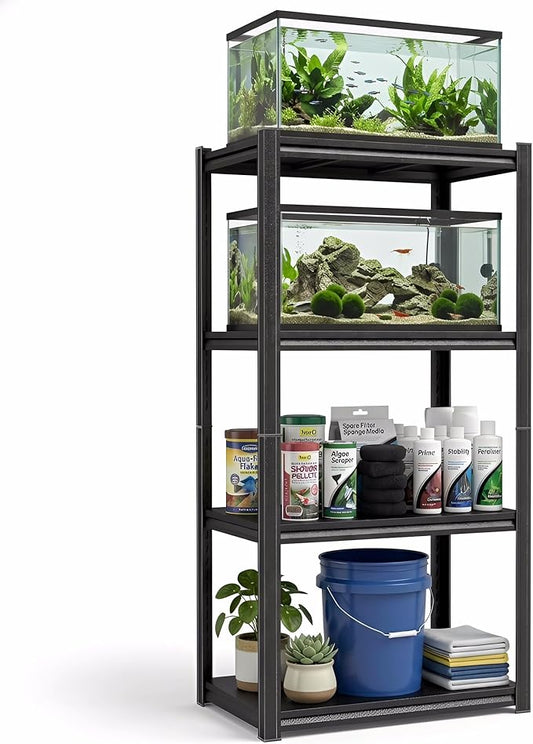 Aquarium Stand Fish Tank Stand 1600LBS Storage Shelves Heavy Duty Adjustable Metal Shelving Display Shelves Utility Shelf for Turtle Tank, Reptile Terrarium, 54"H × 23.6"W × 13.8"D, Black