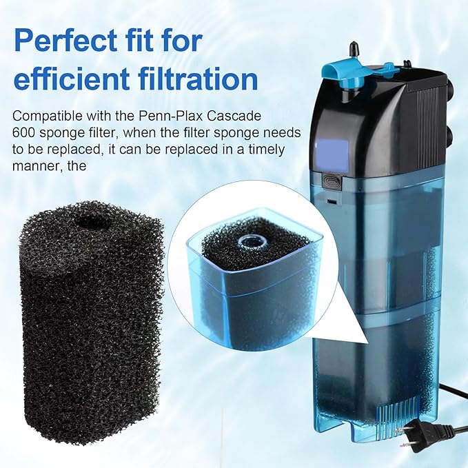 Aquarium Filter Sponge, Compatible with Penn-Plax Cascade 600 Filter, Provides Physical and Biological Filtration for Aquariums(2 Sponge)