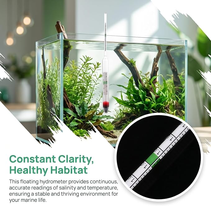 balacoo 4 Pcs Aquarium Hydrometer with Thermometer for Fish Tank Saltwater Salinity Measurement Floating Accurate Areometer 7.87In