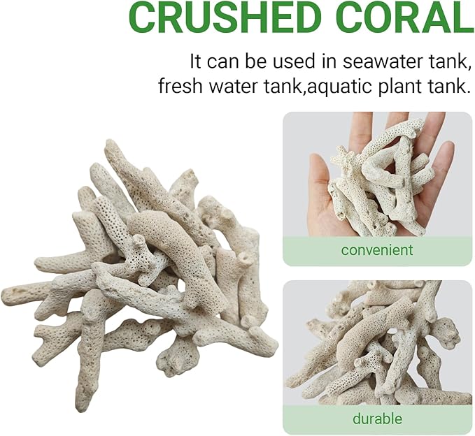 1.1lb/500g Crushed Coral, Natural Fish Tank Crushed Coral, Crushed Coral Filter for Freshwater Aquarium Ph Aquarium Bio Filter Media Bag Reusable Aquarium Filter