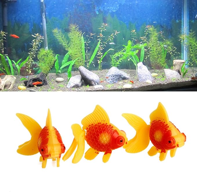 3Pcs Artificial Fish Aquarium Plastic Moving Gold Fish Set Ornaments for Fish for Tank Fake Colorful Fish for Fish Bowl Aquarium Heater Light Thermometers Gravel Sand Decorations