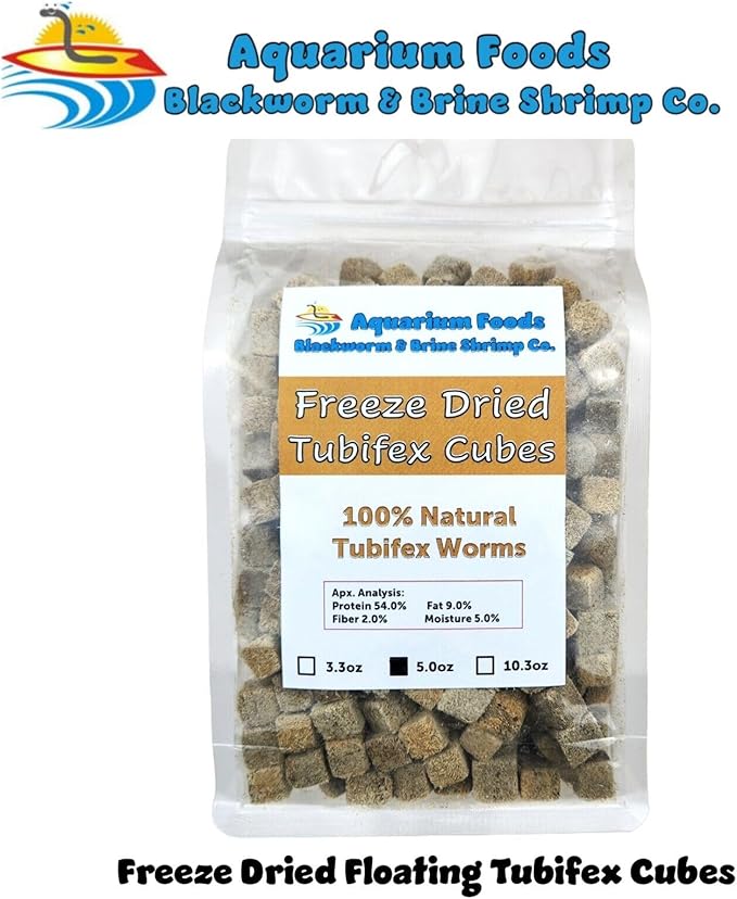 Tubifex Worm Cubes, Floating Freeze Dried Tubifex Worm Cubes, All Tropical Fish, Cichlids, Discus, Tetras, Bettas, Goldfish, Catfish, Marine Fish, Koi & Pond Fish…5oz Clear Bag