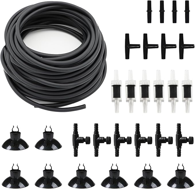 Premium 50FT 3/16inch Air Hose for Aquarium with Connector,Check Valve, Control Valve Accessories (Black, 50 ft.)
