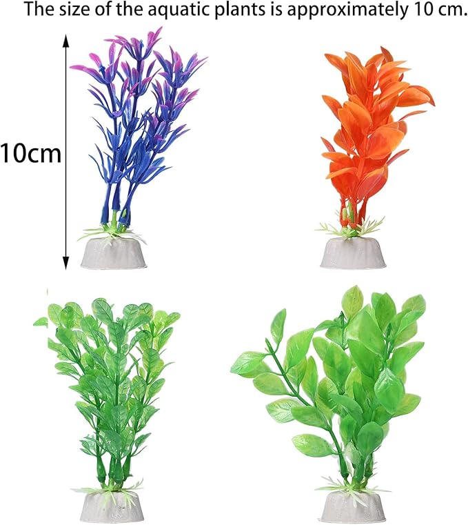 Gegong 10 Pieces Artificial Aquatic Plants, Artificial Fish Tank Plants, 10cm Plastic Aquatic Plant, Multiple Colors Different Appearance Shapes Cleanable Aquarium Decoration