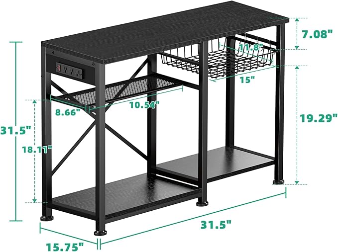 20-29 Gallon Aquarium Stand with 6 ft Power Strip, 5-Tier Metal Frame Fish Tank Stand 20 Gallon Fish Tank Stand 31.5" L*15.75" W Tabletop 400lbs Capacity (Pure Black, 20-29 Gallon)