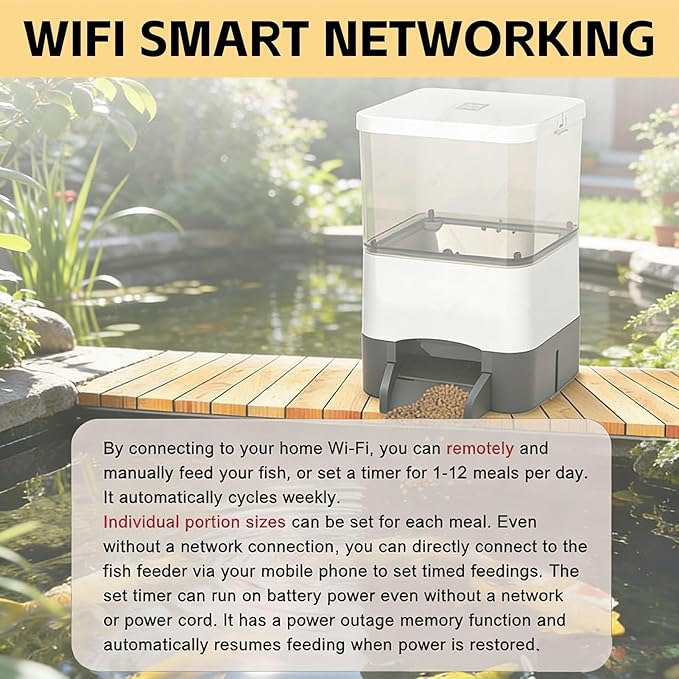 Automatic Fish Feeder for Pond,Large Capacity 4/10l with Timer Auto Outdoor Koi Fish Feeder Support Battery & Ac & Solar Panel Powered Charging for Vacation,Weekend Or Daily Use(Black,10L)