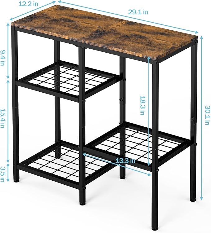 20 Gallon Aquarium Stand, 3 Tier Metal Fish Tank Stand with Shelves, Reptile Tank Stand for Accessories Storage, Turtle Terrarium Stand for Home Office,29.13" L x 12.2" W Tabletop, Brown