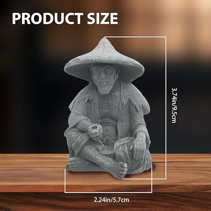 Asian Fisherman Statue, Livelyfish Aquarium Fisherman, Sitting Fishing Garden Statue, Vintage Resin Figurine for Home and Aquarium Decoration