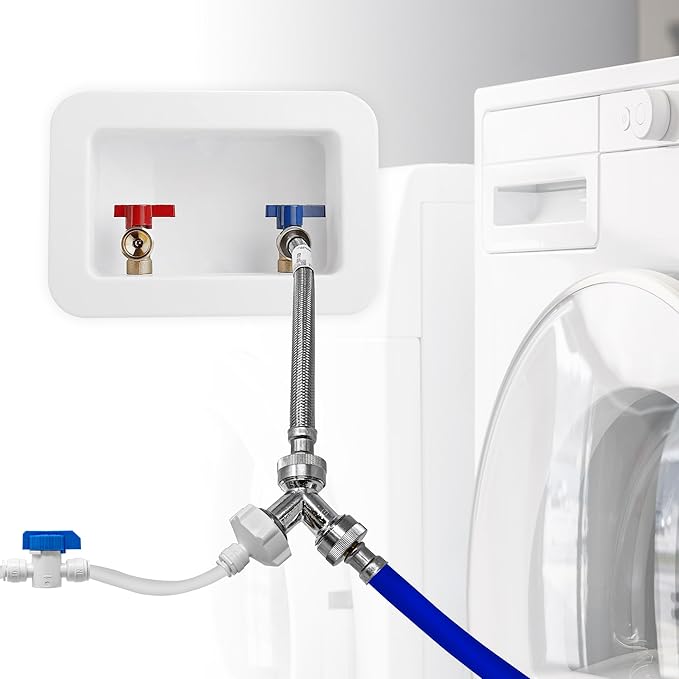 Metpure Washer Laundry Water Feed Line Splitter For Water Filtration RO Deionization Aquarium System 25’ Feet X 1/4” Tubing W/Shut Off Valve And Wye Connector + Supply Hose