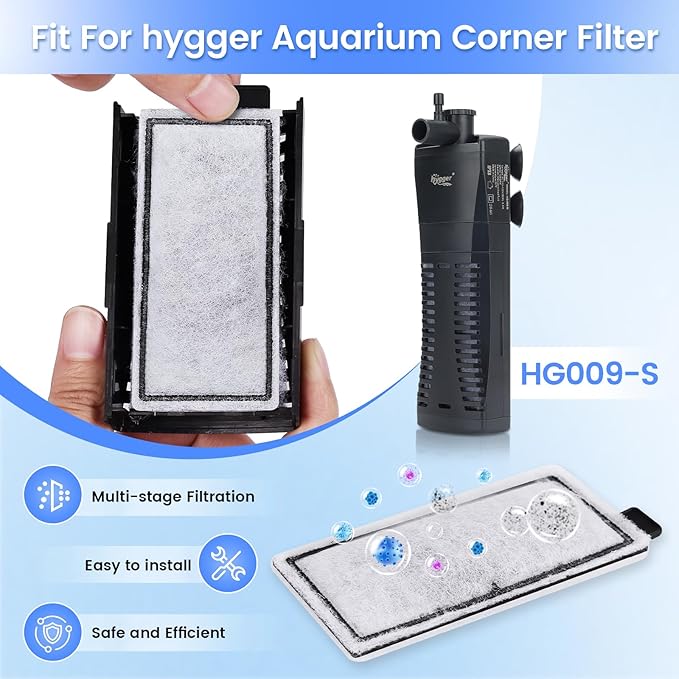 hygger HG009 Aquarium Filter Replacement Carbon Filter Cartridges 4 Pcs with Triangle Filter Sponge 3 Pcs (S)