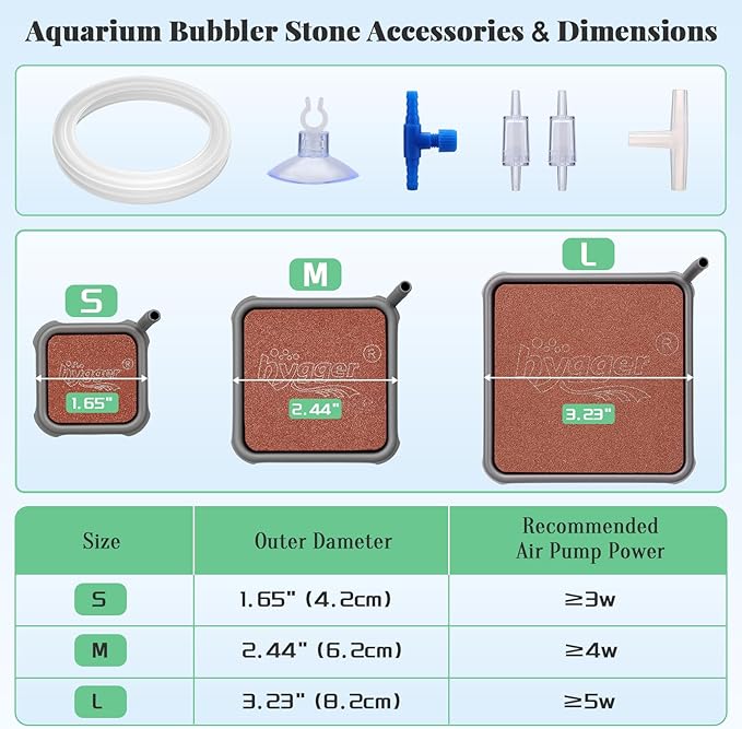 hygger Aquarium Air Stone, 3.23 Inch Nano Air Stone Make Super Tiny Bubble, Ultra Quiet Dissolved Oxygen Diffuser Small Airstone with Stainless Steel Base for Aquarium, Fish Tank & Hydroponic, Square