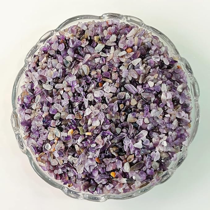 Shubhanjali Amethyst Chips Crushed Stone Crystal Natural Small Rocks Irregular Shape Stone Reiki Healing Gemstones for Garden Aquarium Vases Plants Decoration (1 lb,Purple)