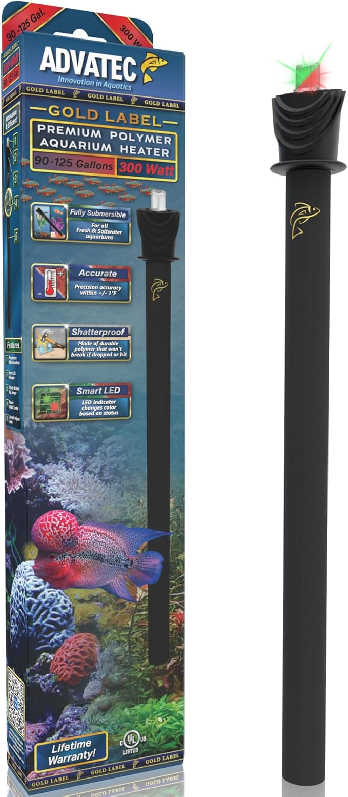 Premium Polymer Aquarium Heater with Advanced LED Temperature Control System - for Fresh & Saltwater Aquariums (300 Watts / 90-125 Gallons)