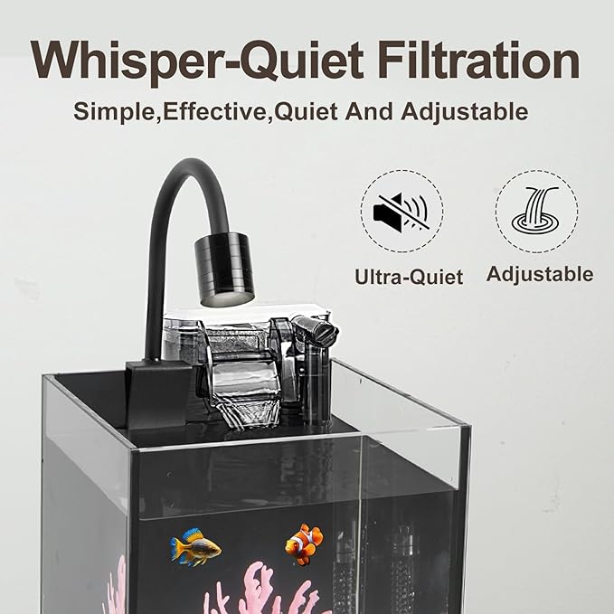 Desktop Aquarium Mini Tank Kit, 1.2 Gallon Rimless Cube with Filter, LED Spotlight, Black Background, Glass Construction, Pipette for Betta Fish, Guppies, Tetras