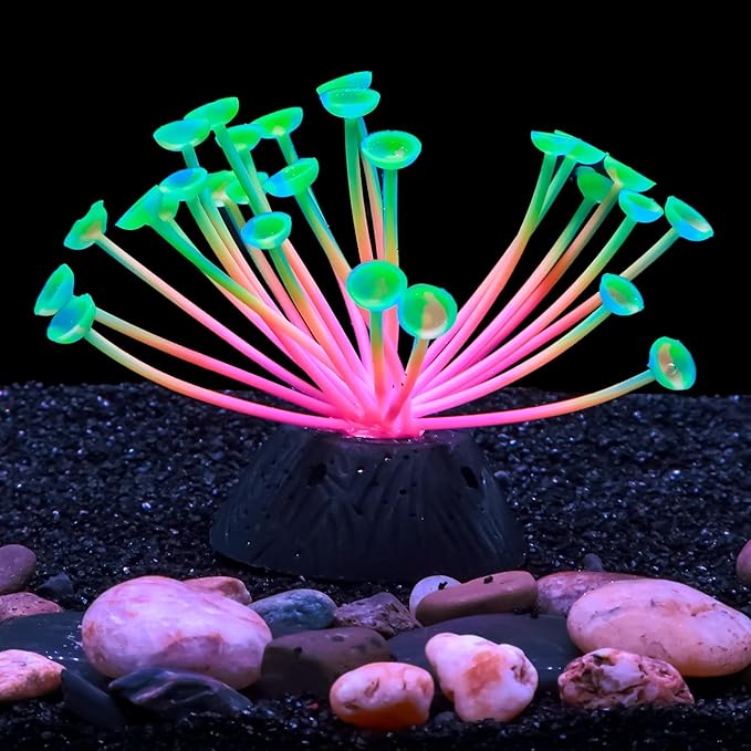 Dynamic Glow in The Dark Aquarium Decorations Unleashing Visual Effects with Soft Silica Gel, Changing Lights Colorful Glowing Coral Ornaments for Fish Tank Decor (Green, Calla)