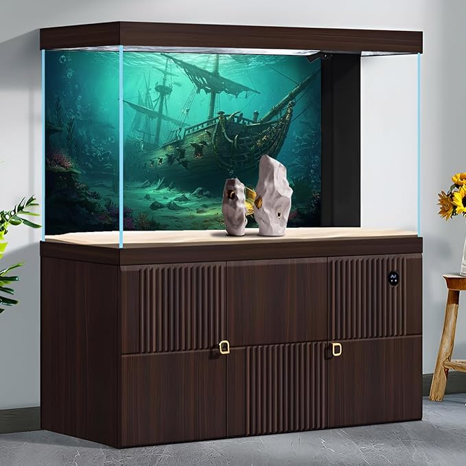 Sunken Pirate Ship Aquarium Background Deep Sea Ocean Floor Sand Corals Treasure Chest Fish Tank Background Broken Masts Tattered Sails Aquatic Plants Terrarium Backgrounds for Tank Decors 24x12in