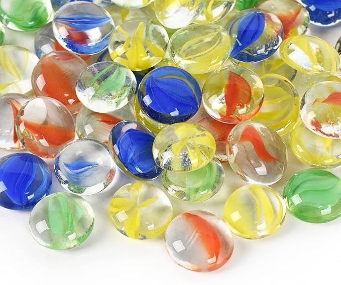 Flat Glass Marbles, 1Lb 0.75 Inch Glass Gems for Vase Filler, Crafts, Aquarium and Fish Tank Pebbles, Party Centerpieces, Floral Display