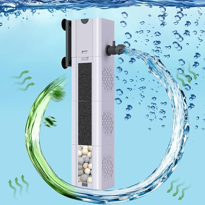 320 GPH 4-in-1 aquarium filter, 60-100 gallon fish tank filters Filtration and Oxygenation, filter for fish tank with biochemical cotton, ceramic beads, Multi-functional turtle tank filter(20 W)